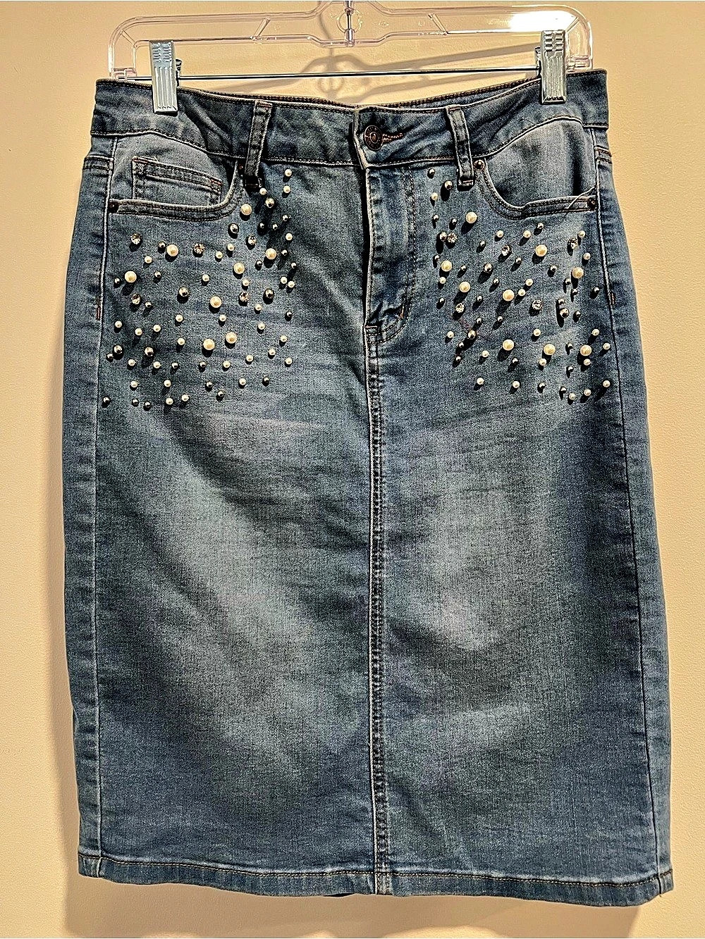 Satin Doll Studded Denim Pencil Skirt Size Medium Like New